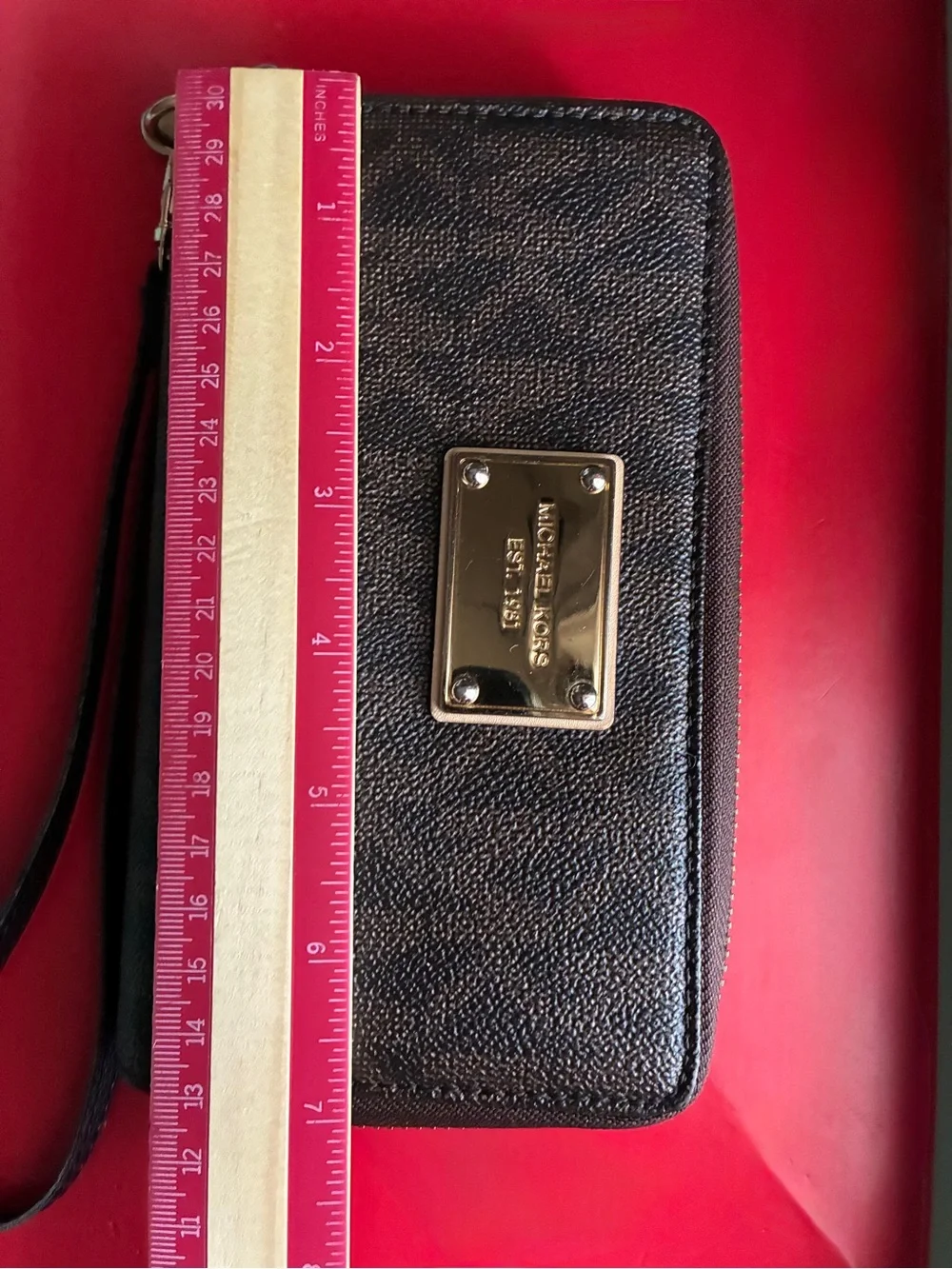 Michael Kors Black and Gold Logo Wristlet